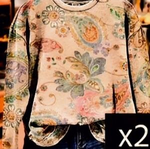 "Cherry Boutique" Women’s Floral Paisley Crewneck Sweater - Pink Cream Size L